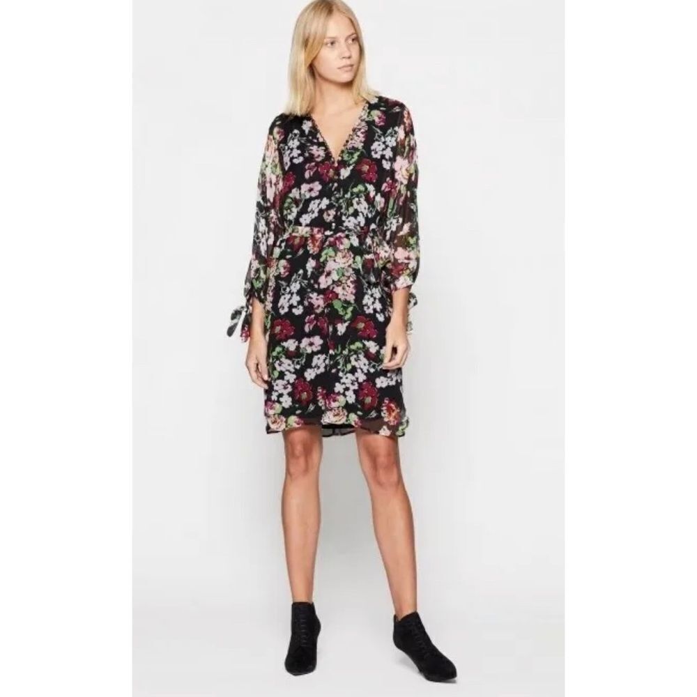 Equipment Natasha 100% Silk Floral Oversized Long Sleeve Knee Length Dress